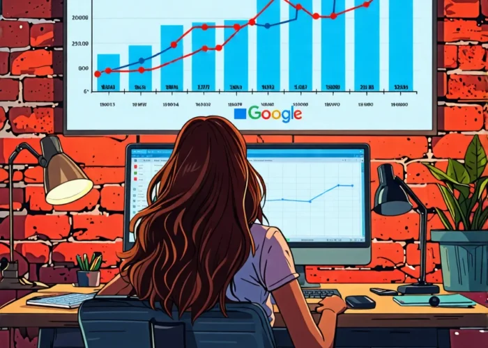 woman looking at SEO growth chart on Google analytics