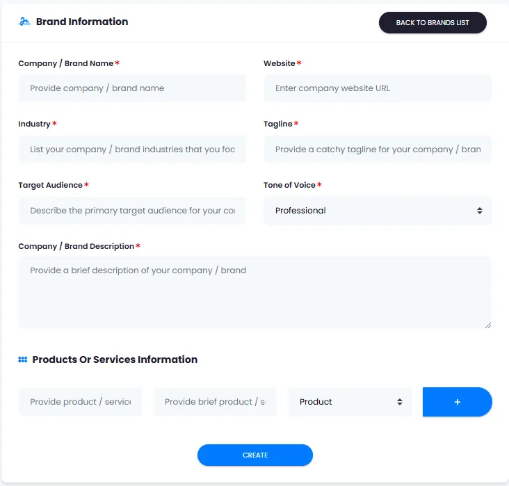 Metrotechs Brand Builder AI dashboard